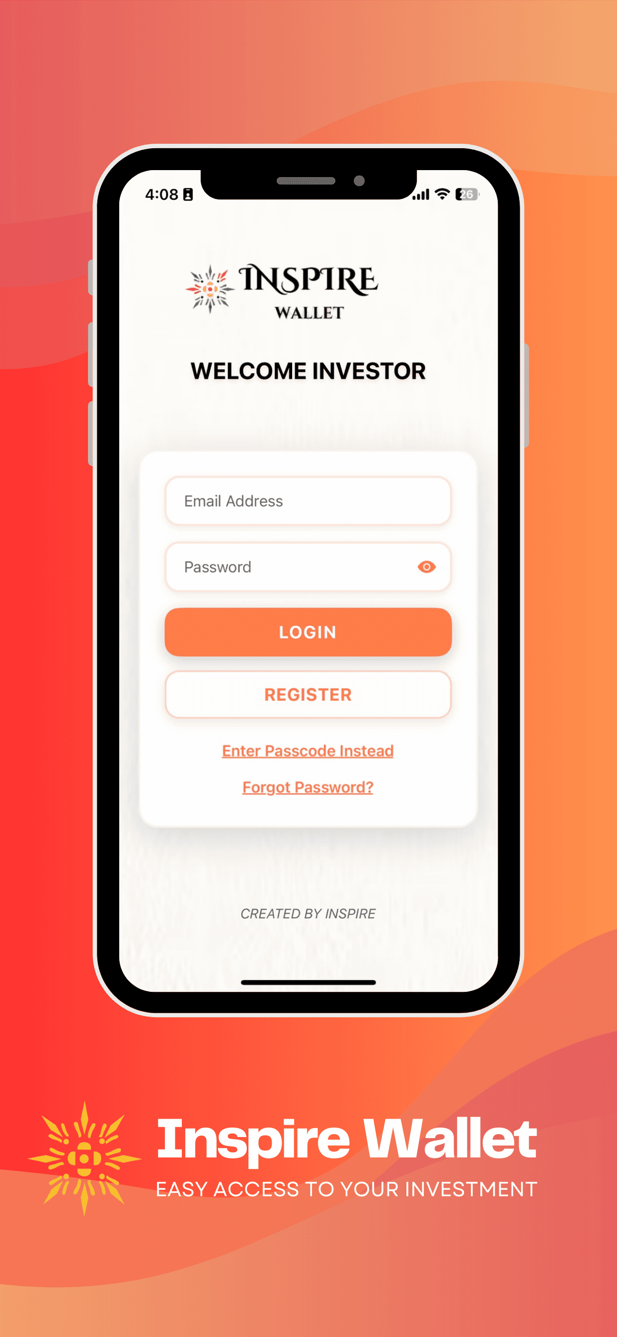 Inspire Wallet Login Screen